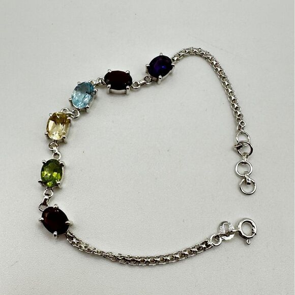 NWOT 7" Multi-gemstone bracelet in solid sterling silver! - Picture 6 of 14
